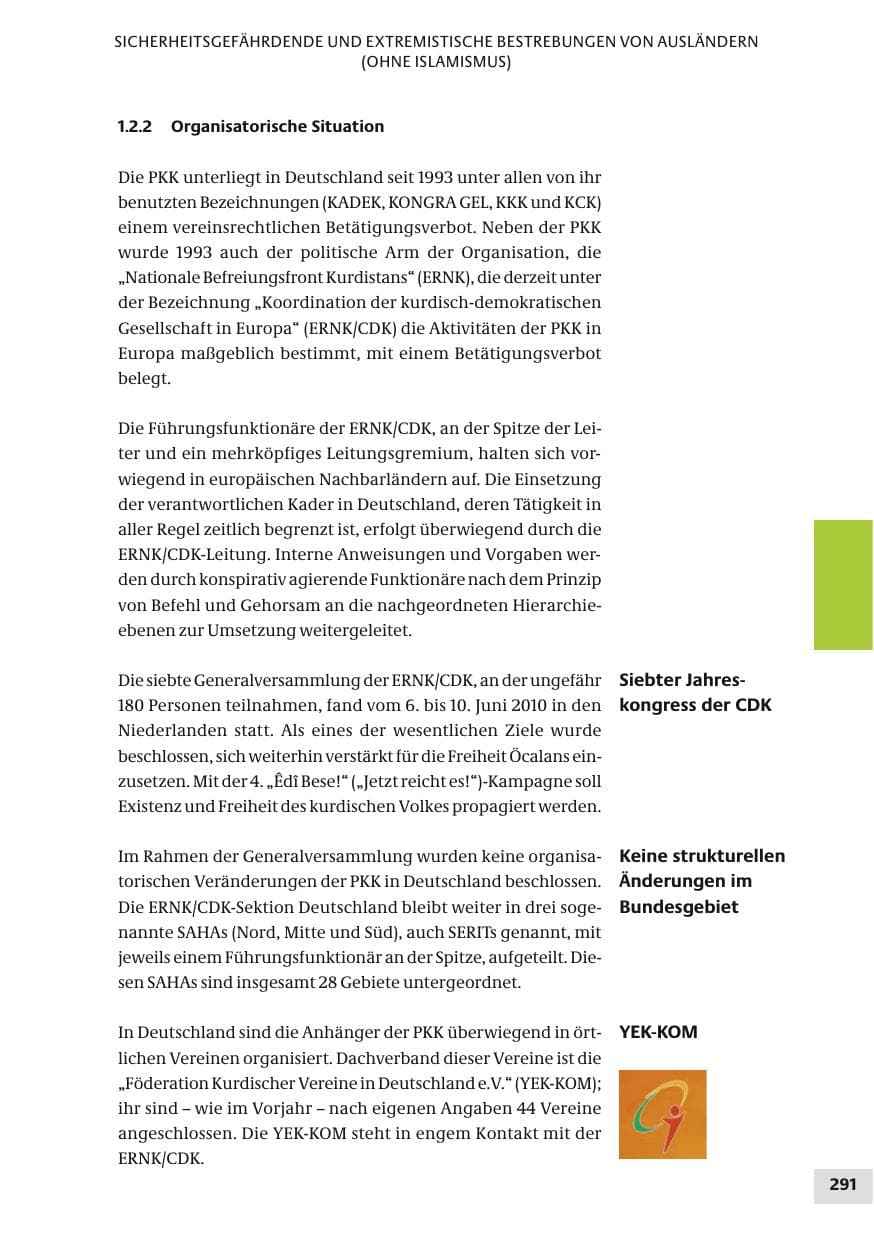 Seite 291 des Verfassungsschutzbericht 2010 Bund