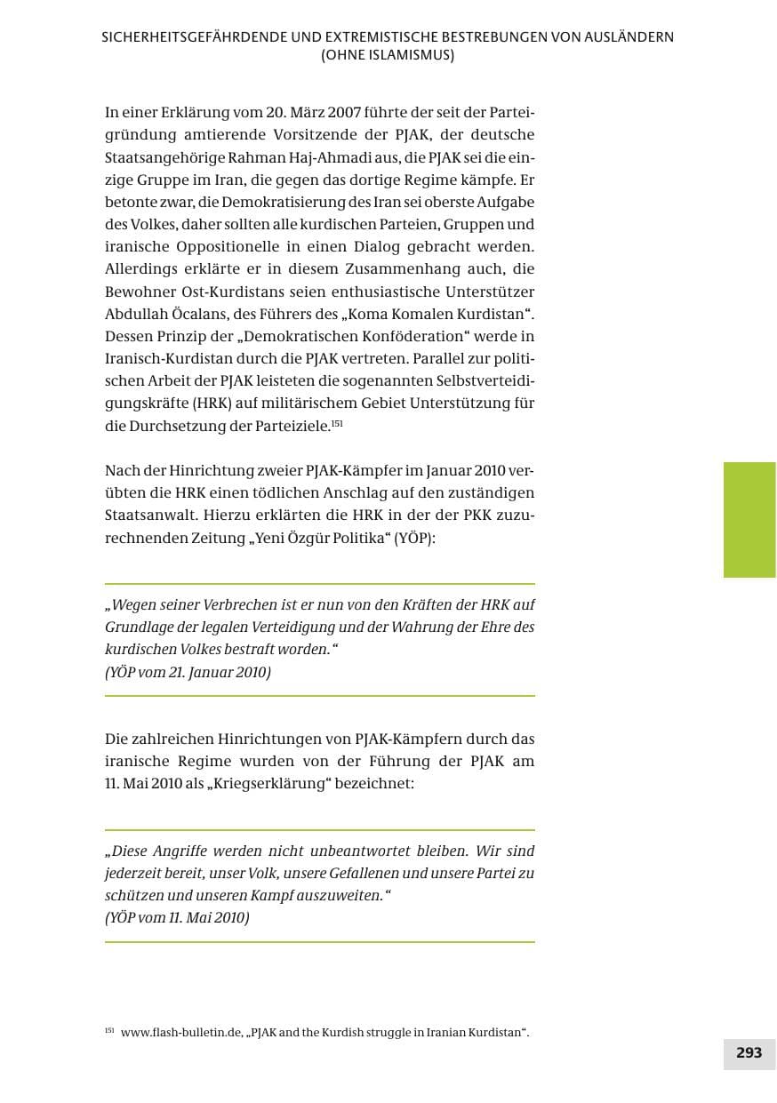 Seite 293 des Verfassungsschutzbericht 2010 Bund