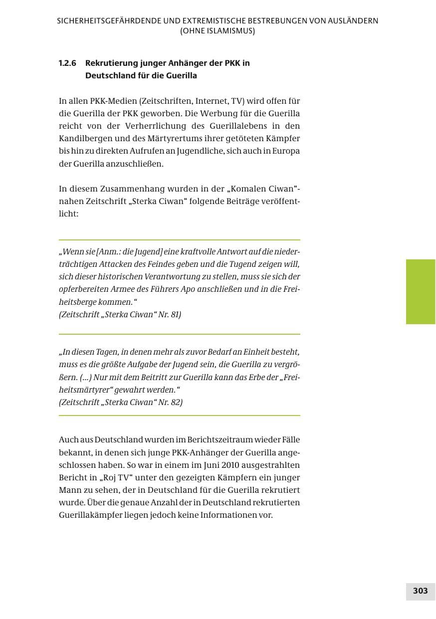 Seite 303 des Verfassungsschutzbericht 2010 Bund