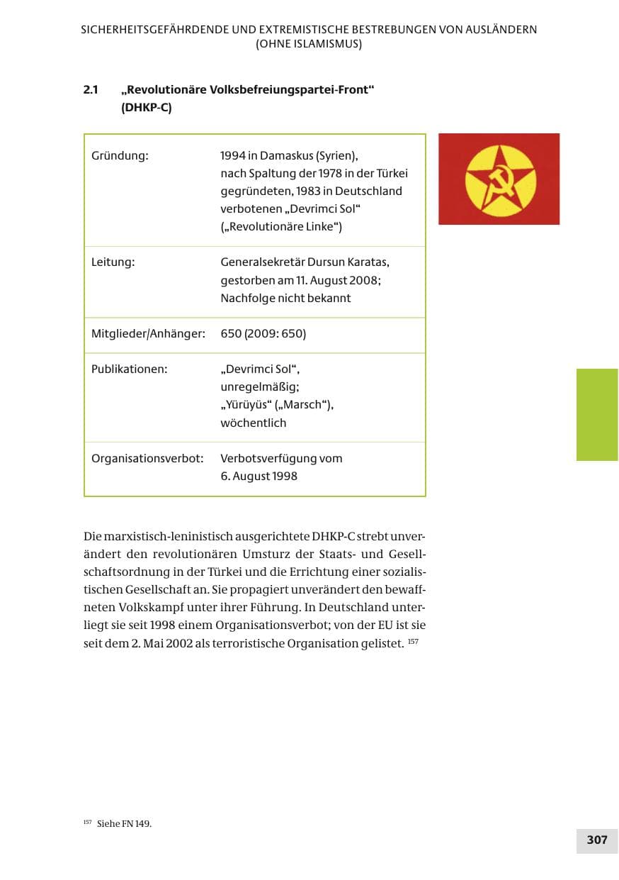 Seite 307 des Verfassungsschutzbericht 2010 Bund