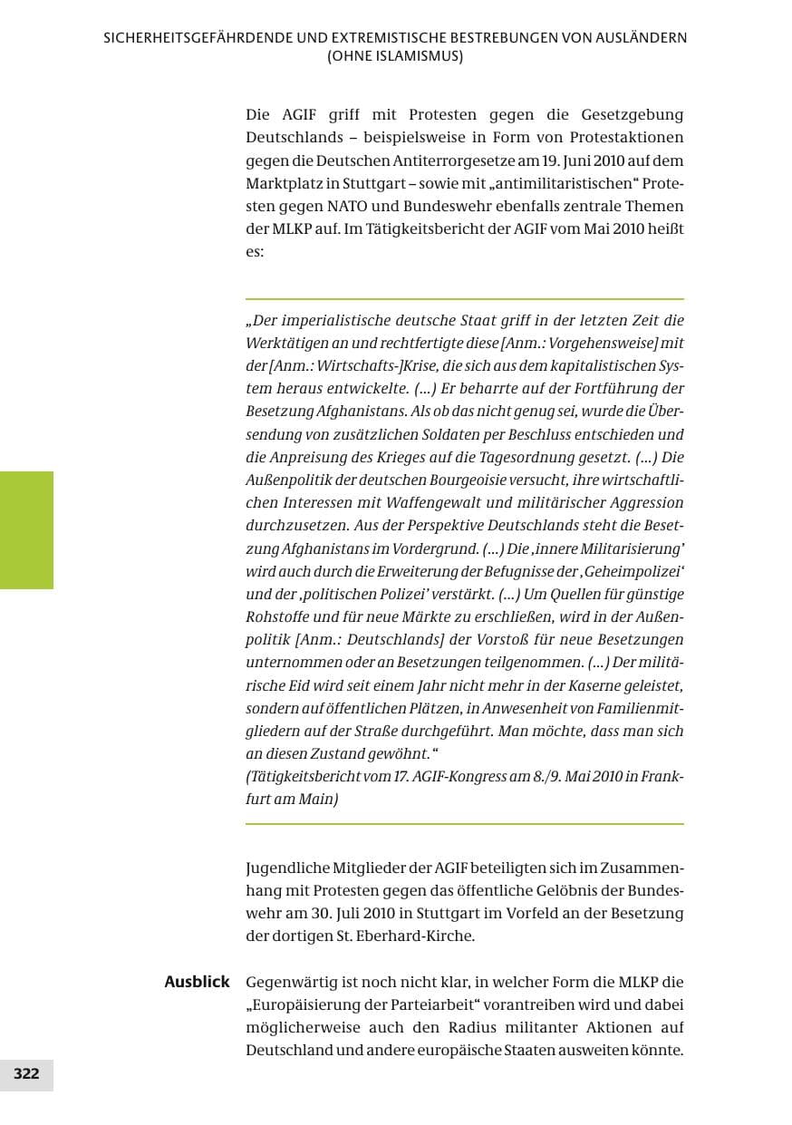 Seite 322 des Verfassungsschutzbericht 2010 Bund