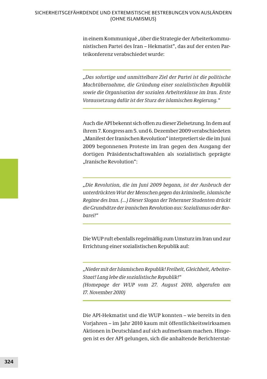 Seite 324 des Verfassungsschutzbericht 2010 Bund