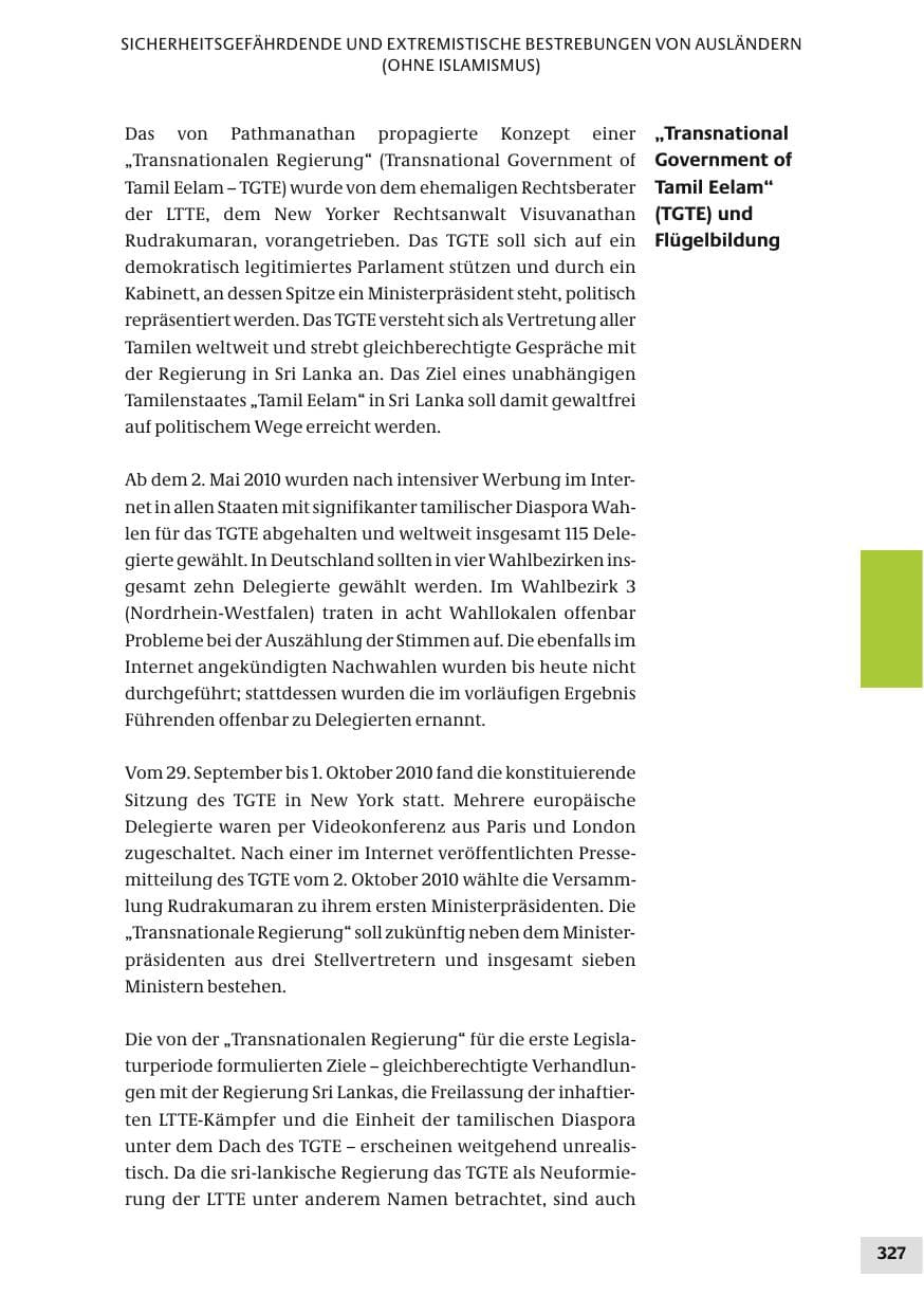 Seite 327 des Verfassungsschutzbericht 2010 Bund