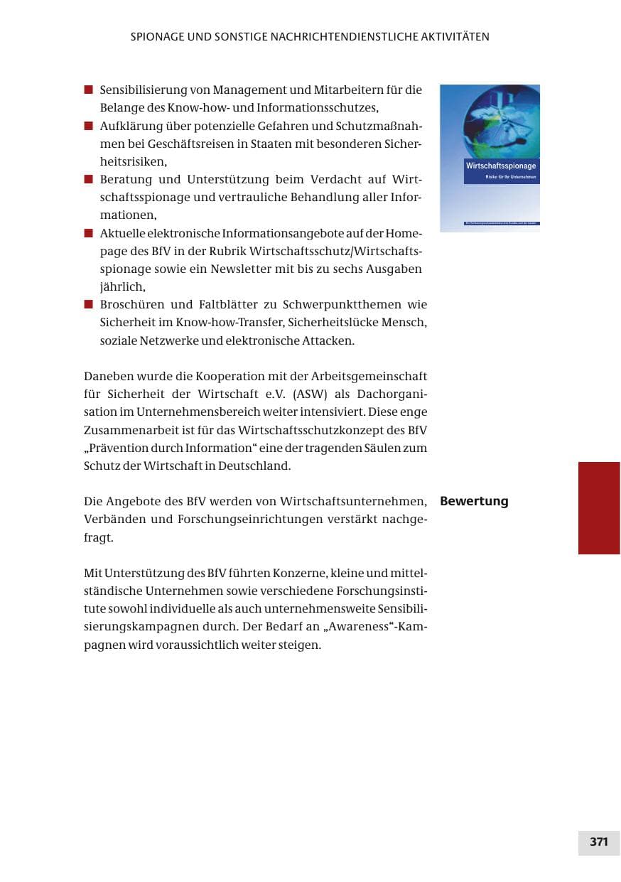 Seite 371 des Verfassungsschutzbericht 2010 Bund