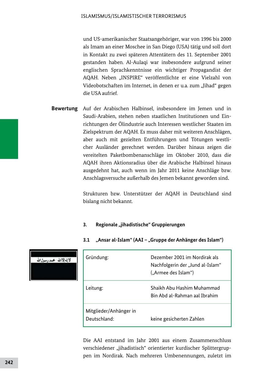 Seite 241 des Verfassungsschutzbericht 2011 Bund