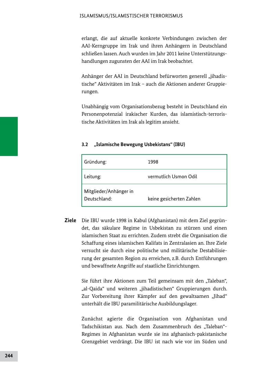 Seite 243 des Verfassungsschutzbericht 2011 Bund