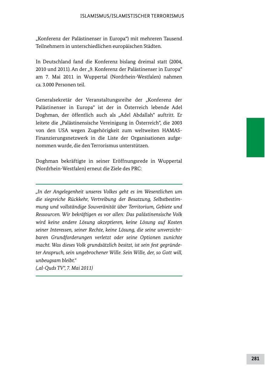 Seite 280 des Verfassungsschutzbericht 2011 Bund