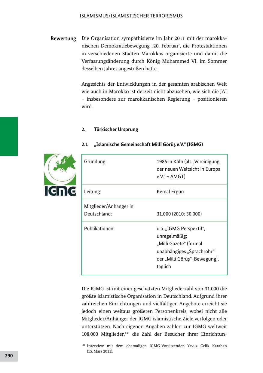 Seite 289 des Verfassungsschutzbericht 2011 Bund