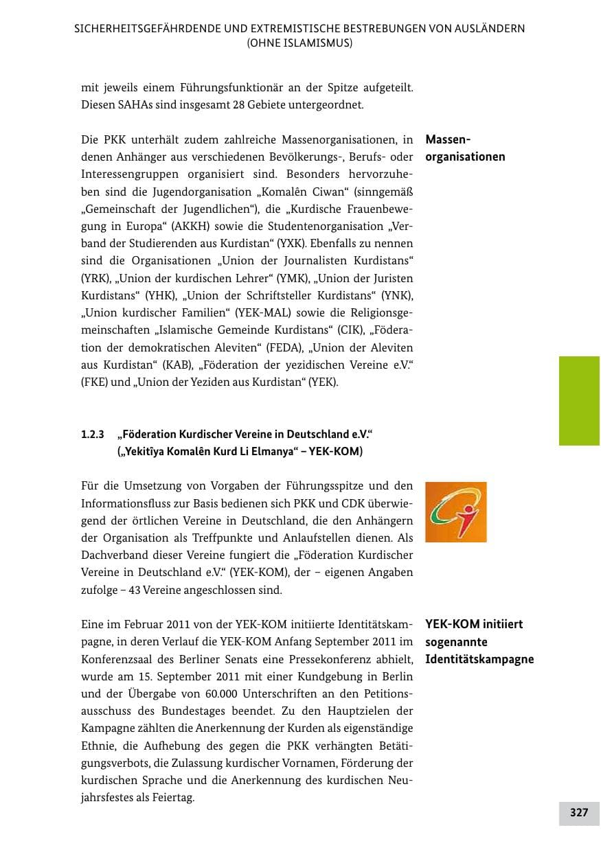 Seite 326 des Verfassungsschutzbericht 2011 Bund
