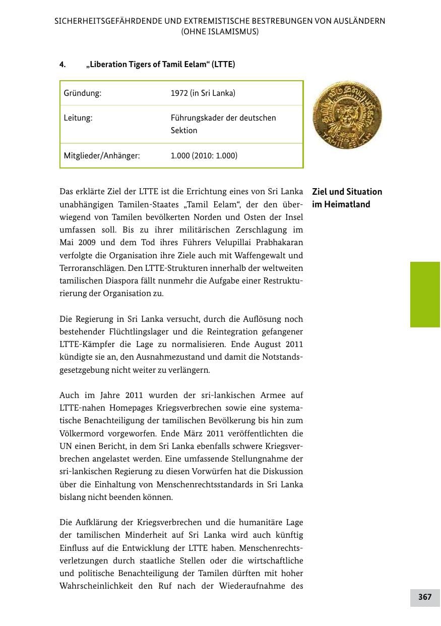 Seite 366 des Verfassungsschutzbericht 2011 Bund