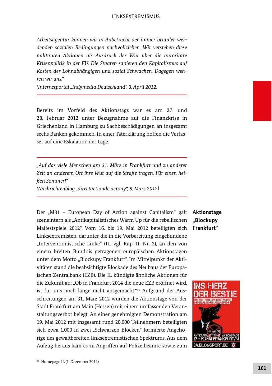 Seite 160 des Verfassungsschutzbericht 2012 Bund