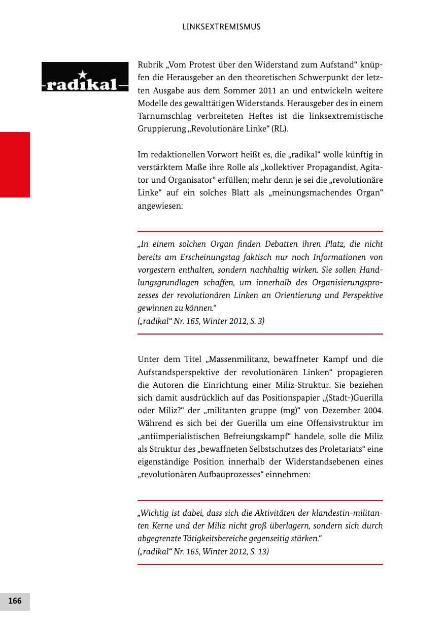 Seite 165 des Verfassungsschutzbericht 2012 Bund