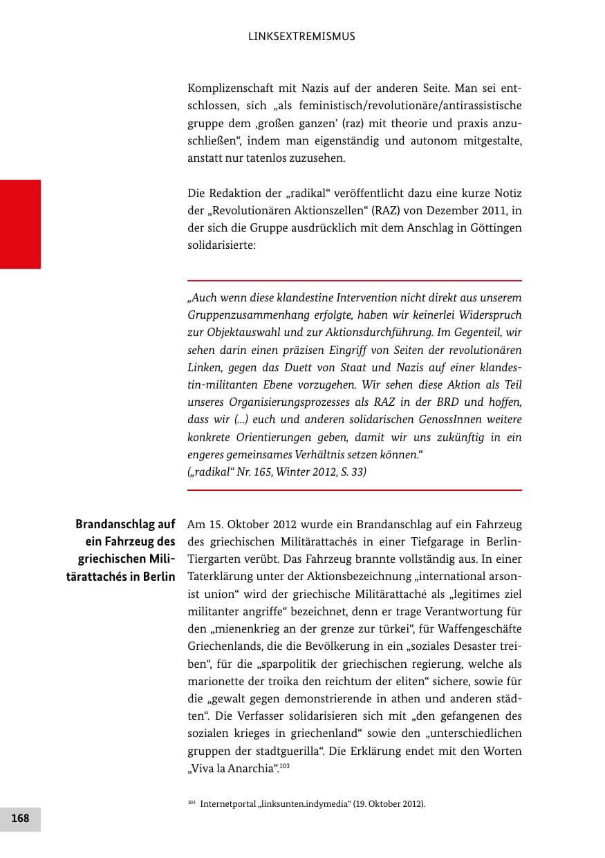 Seite 167 des Verfassungsschutzbericht 2012 Bund