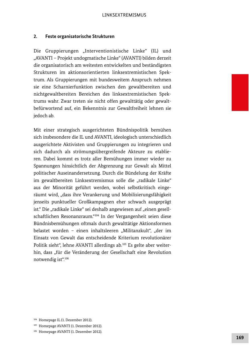 Seite 168 des Verfassungsschutzbericht 2012 Bund
