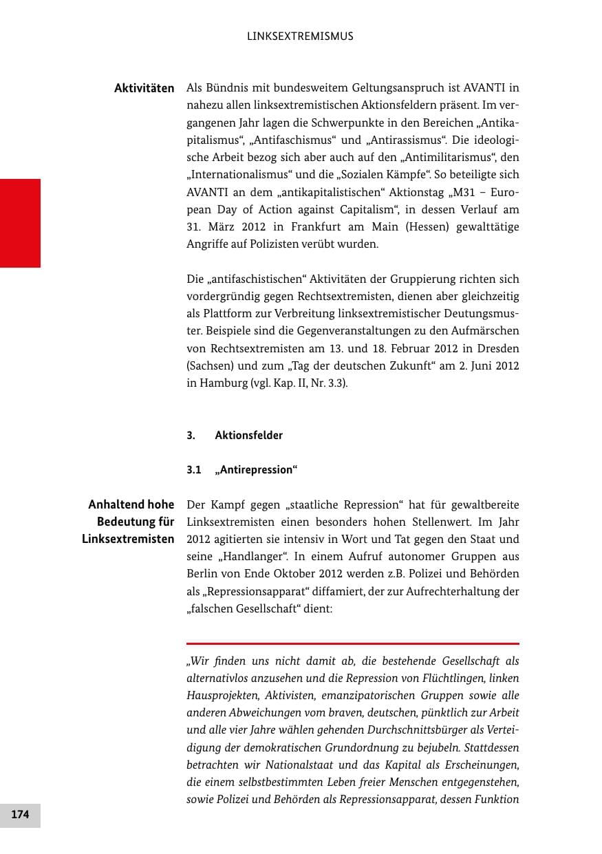 Seite 173 des Verfassungsschutzbericht 2012 Bund