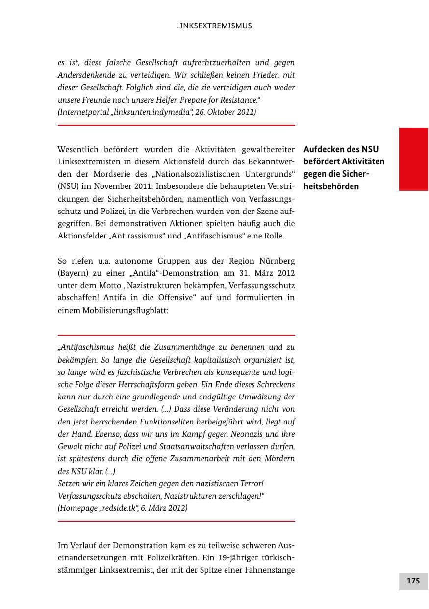 Seite 174 des Verfassungsschutzbericht 2012 Bund