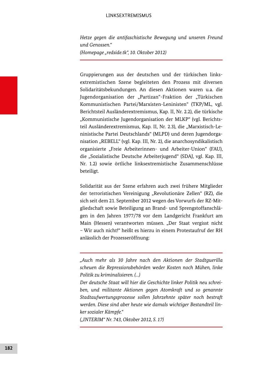 Seite 181 des Verfassungsschutzbericht 2012 Bund
