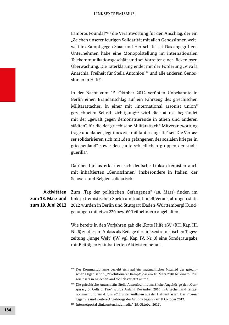 Seite 183 des Verfassungsschutzbericht 2012 Bund