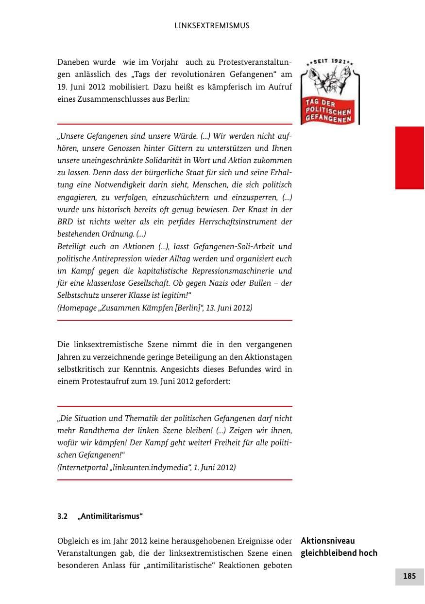 Seite 184 des Verfassungsschutzbericht 2012 Bund