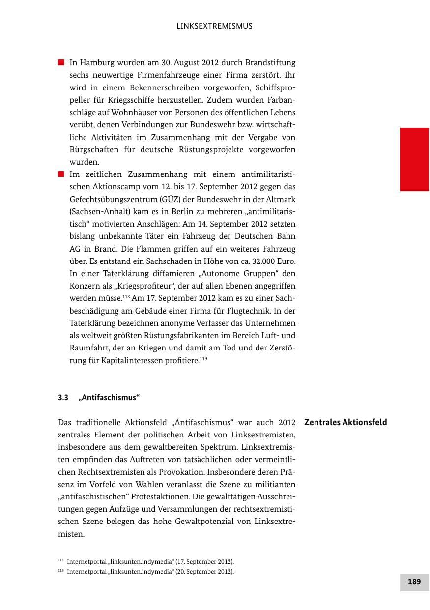 Seite 188 des Verfassungsschutzbericht 2012 Bund