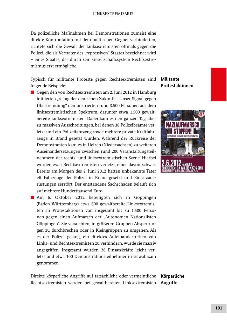 Seite 190 des Verfassungsschutzbericht 2012 Bund