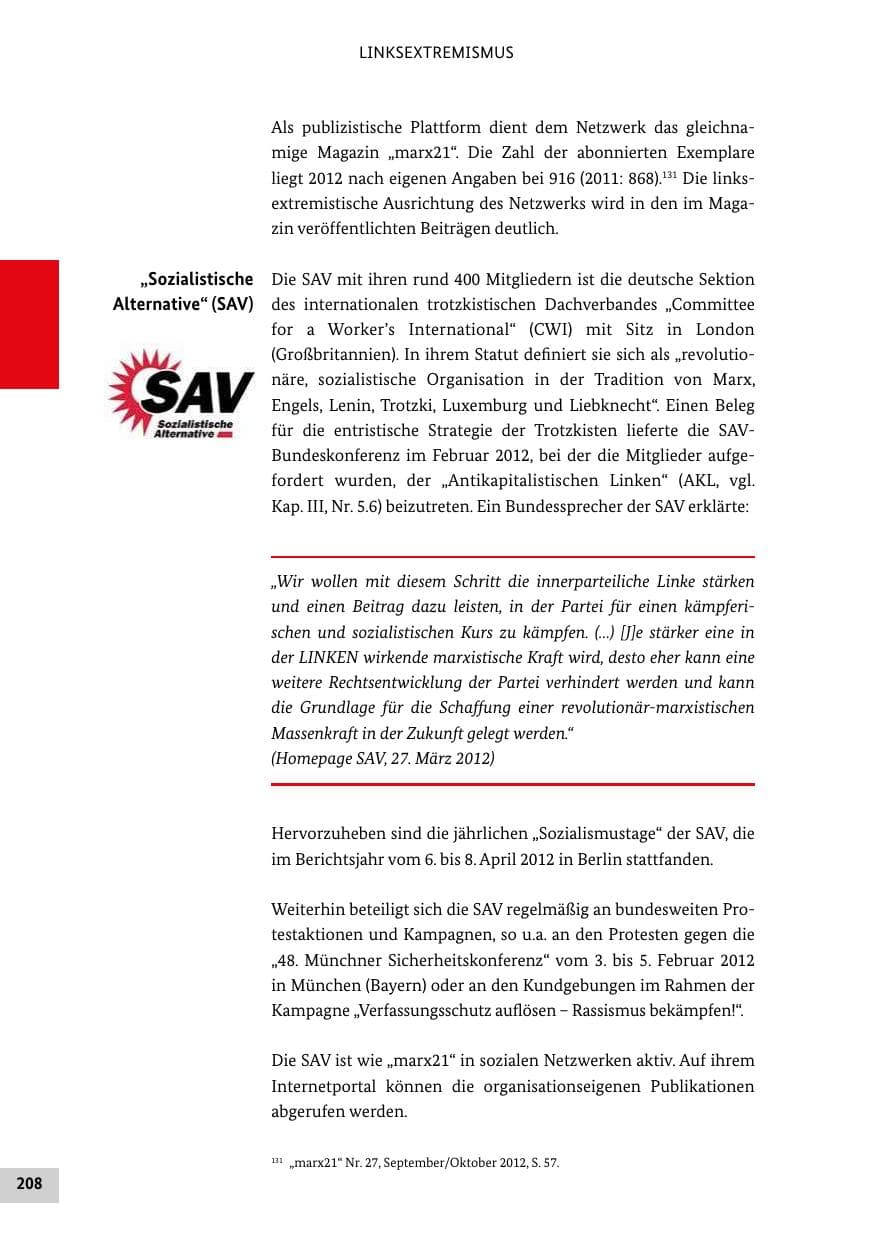 Seite 207 des Verfassungsschutzbericht 2012 Bund