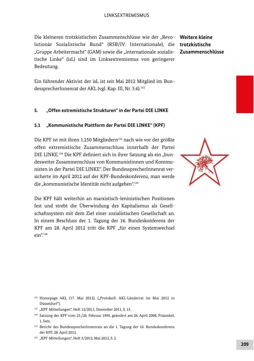 Seite 208 des Verfassungsschutzbericht 2012 Bund