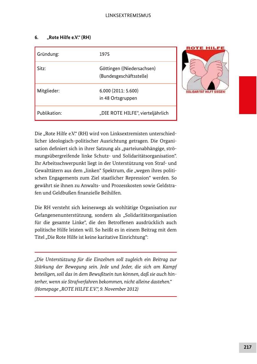 Seite 216 des Verfassungsschutzbericht 2012 Bund