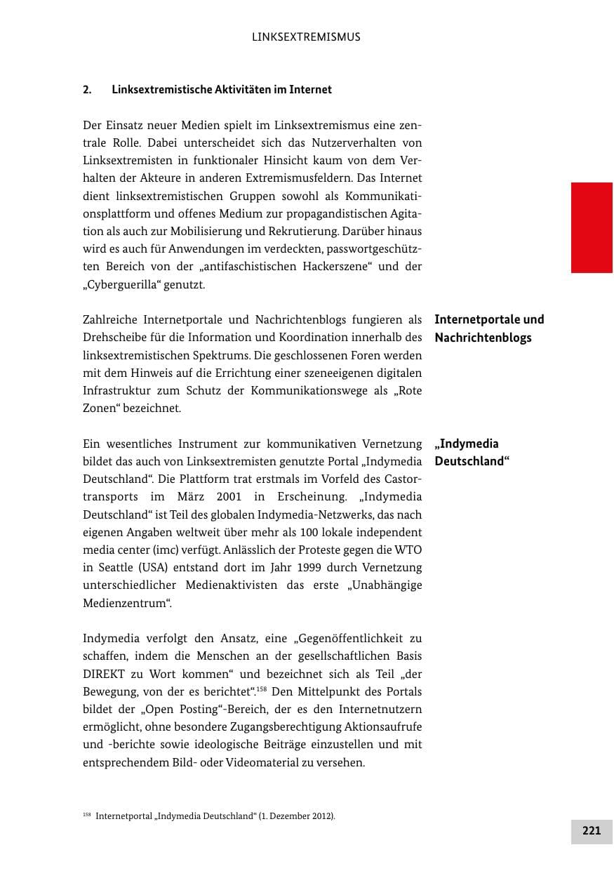 Seite 220 des Verfassungsschutzbericht 2012 Bund