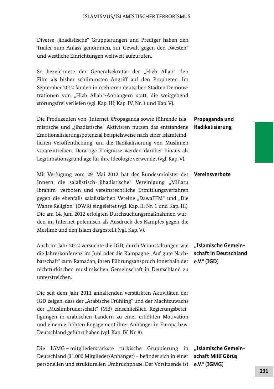 Seite 230 des Verfassungsschutzbericht 2012 Bund