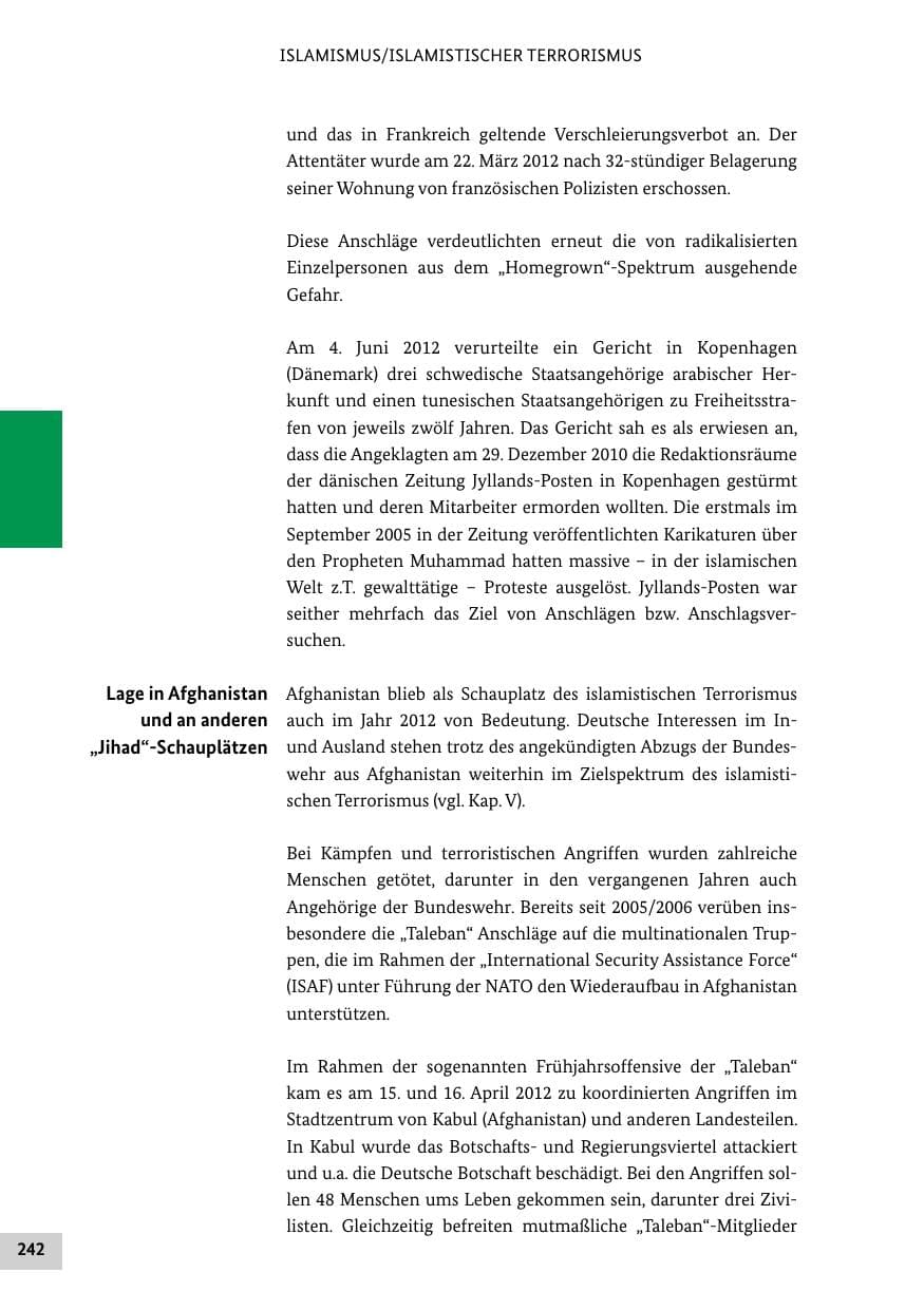 Seite 241 des Verfassungsschutzbericht 2012 Bund