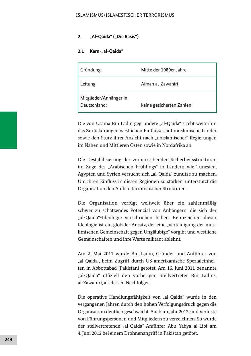 Seite 243 des Verfassungsschutzbericht 2012 Bund