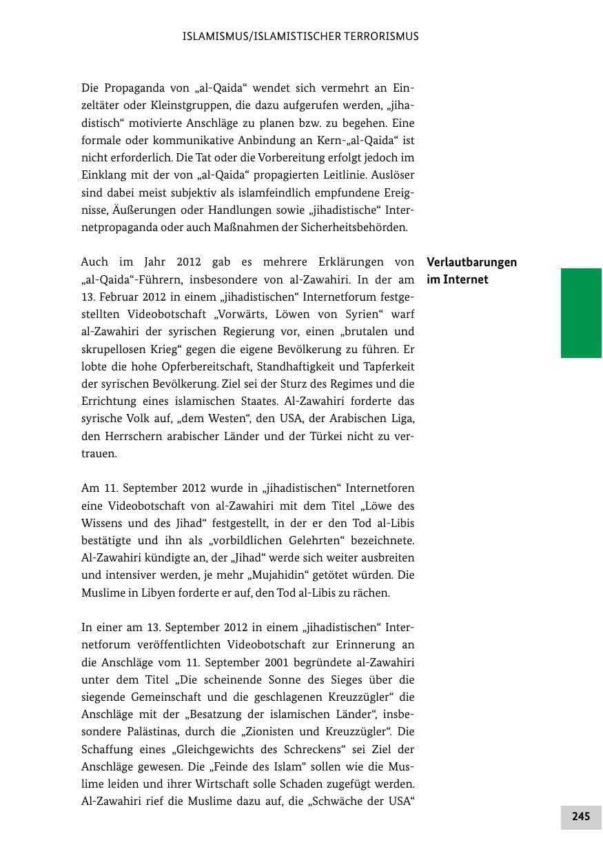 Seite 244 des Verfassungsschutzbericht 2012 Bund