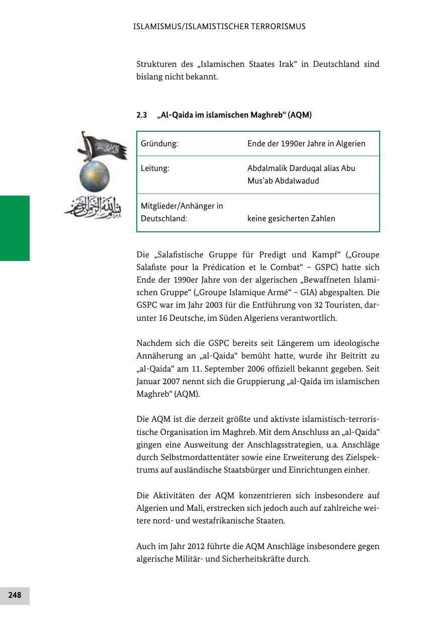 Seite 247 des Verfassungsschutzbericht 2012 Bund