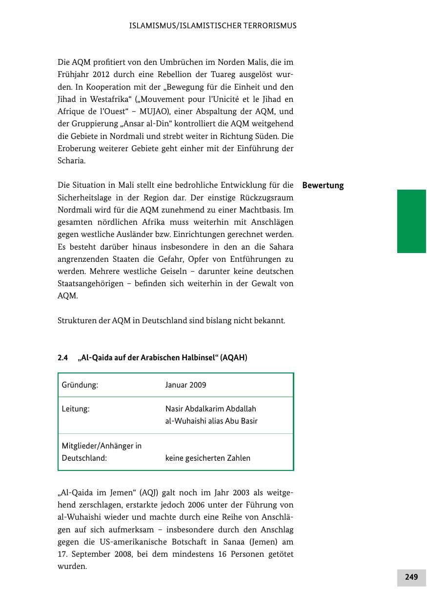 Seite 248 des Verfassungsschutzbericht 2012 Bund