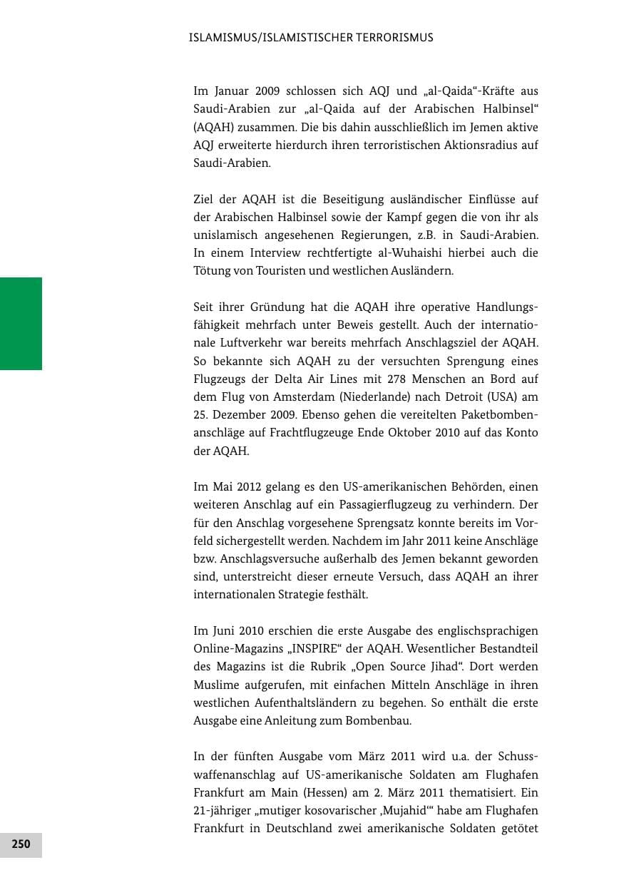 Seite 249 des Verfassungsschutzbericht 2012 Bund
