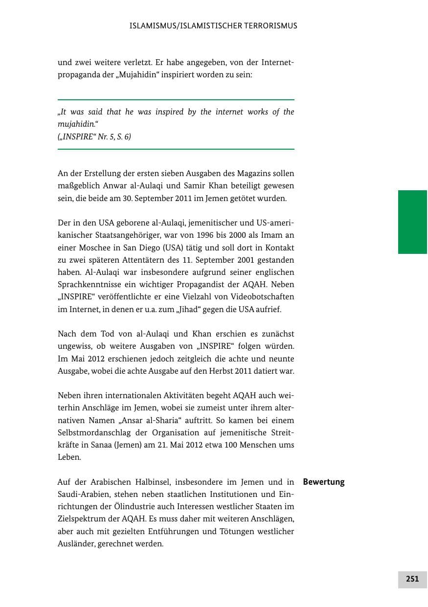 Seite 250 des Verfassungsschutzbericht 2012 Bund
