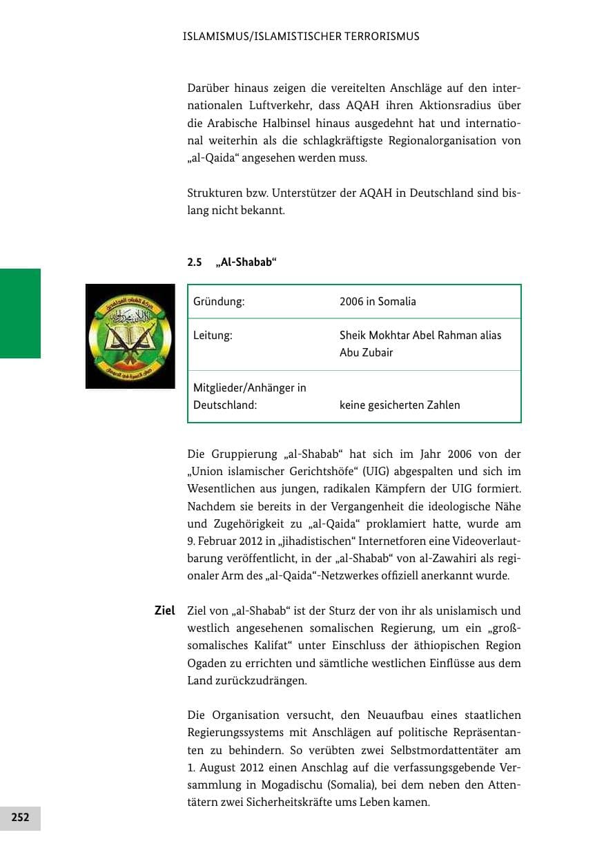 Seite 251 des Verfassungsschutzbericht 2012 Bund