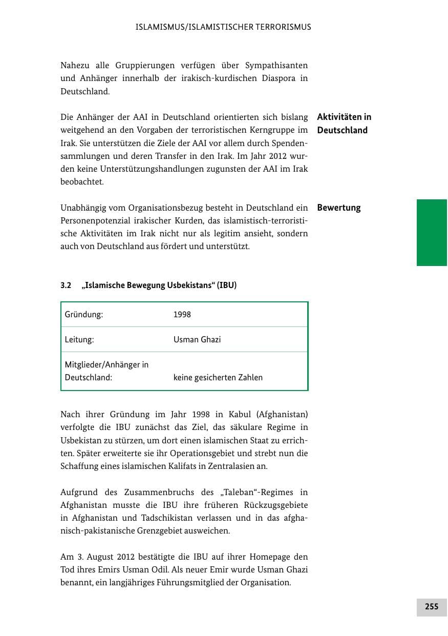 Seite 254 des Verfassungsschutzbericht 2012 Bund
