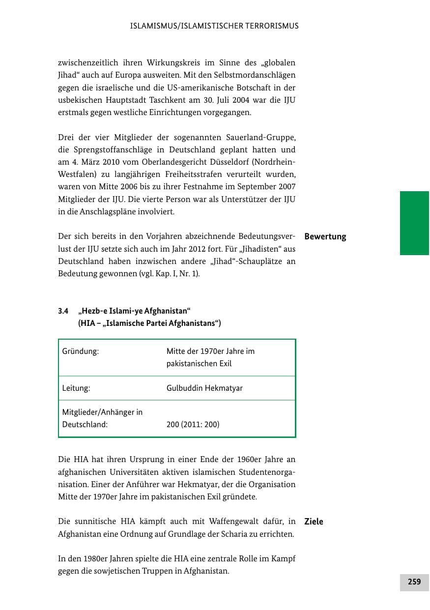 Seite 258 des Verfassungsschutzbericht 2012 Bund