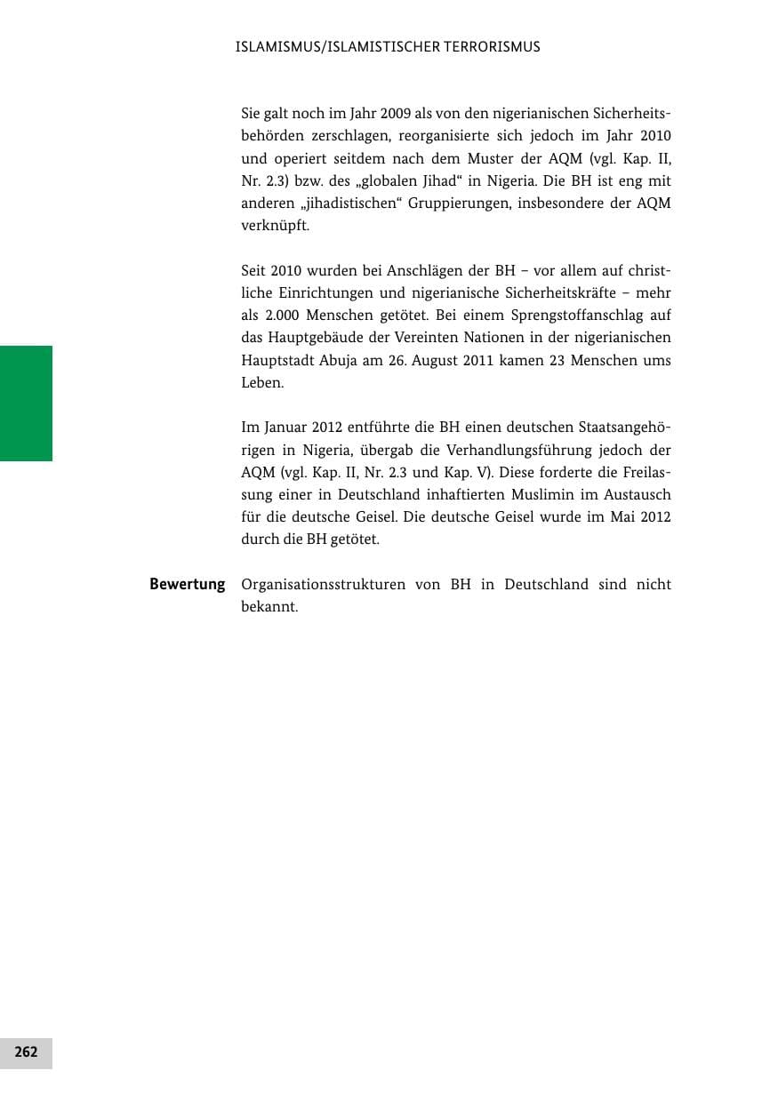 Seite 261 des Verfassungsschutzbericht 2012 Bund