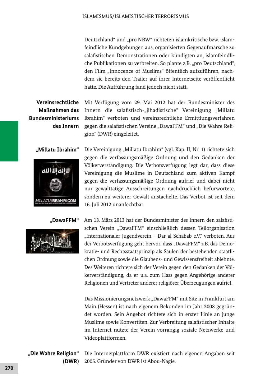 Seite 269 des Verfassungsschutzbericht 2012 Bund