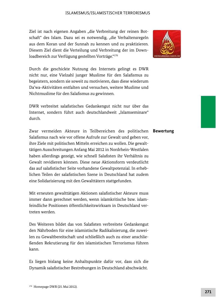 Seite 270 des Verfassungsschutzbericht 2012 Bund
