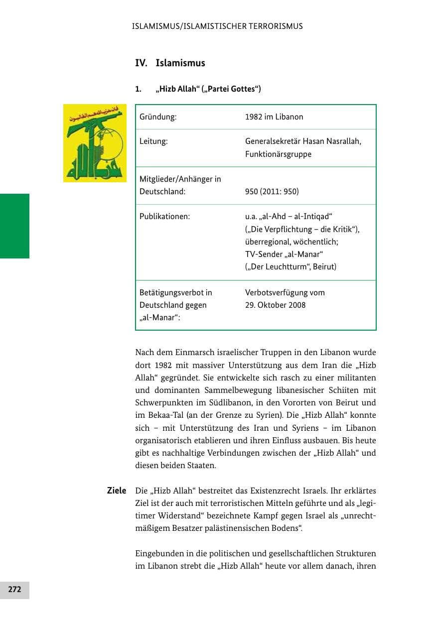 Seite 271 des Verfassungsschutzbericht 2012 Bund