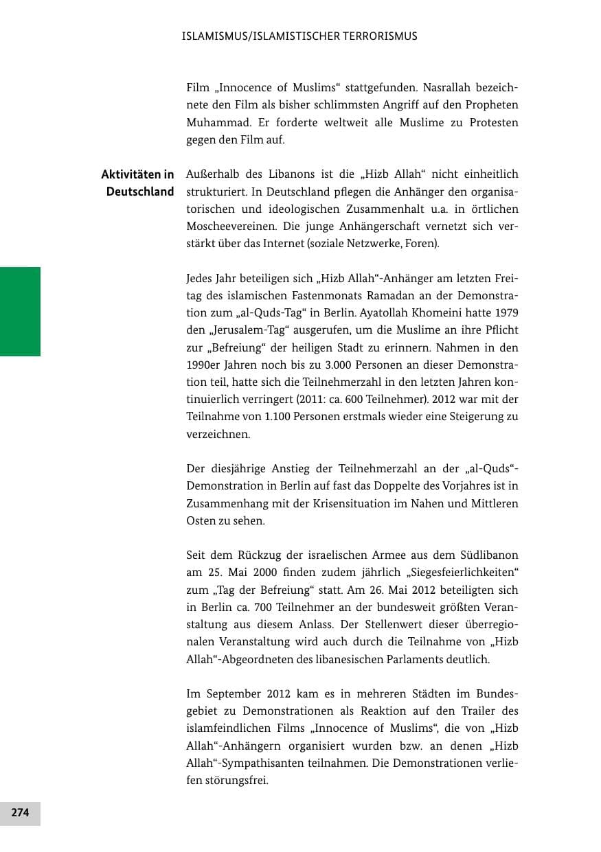 Seite 273 des Verfassungsschutzbericht 2012 Bund