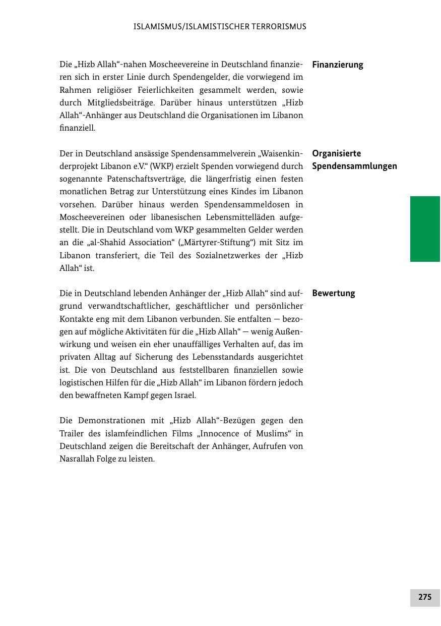 Seite 274 des Verfassungsschutzbericht 2012 Bund