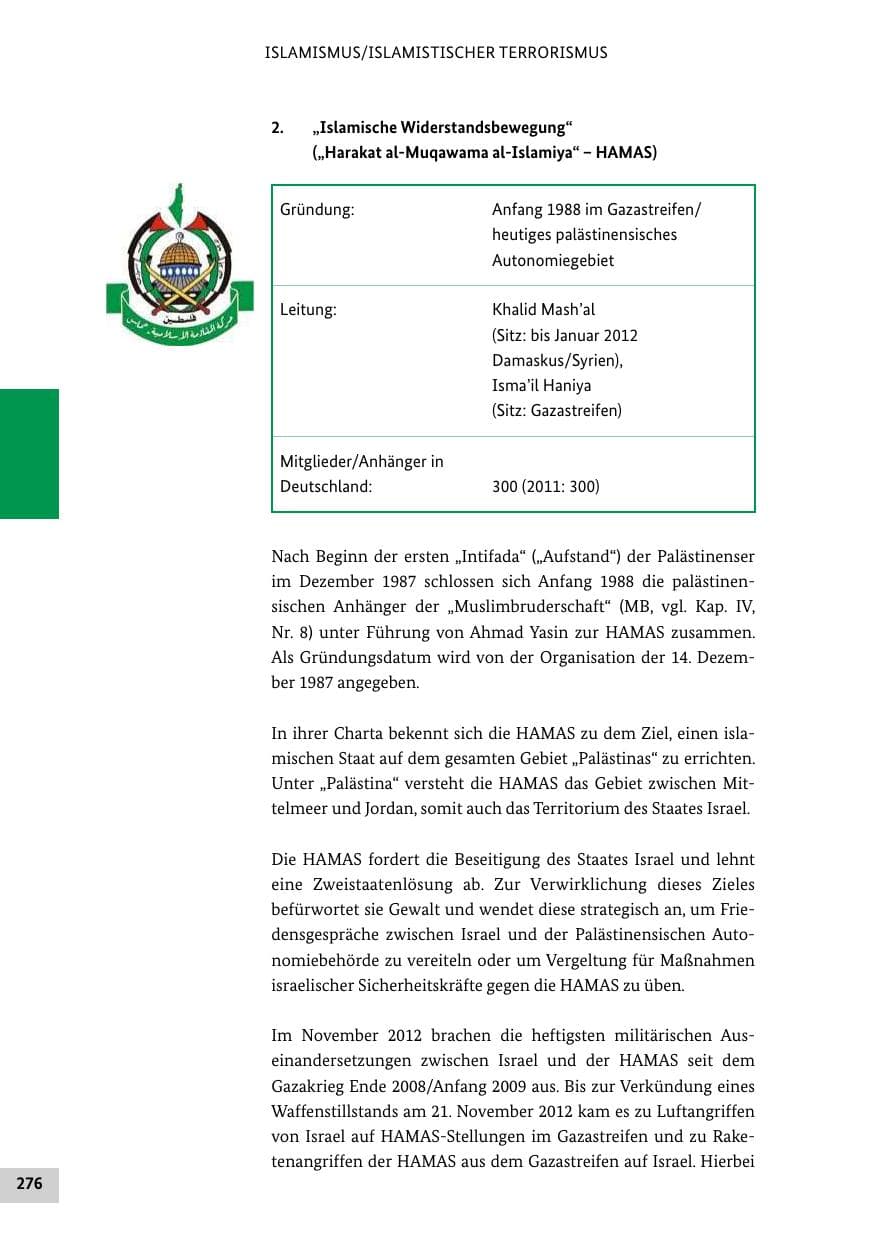 Seite 275 des Verfassungsschutzbericht 2012 Bund