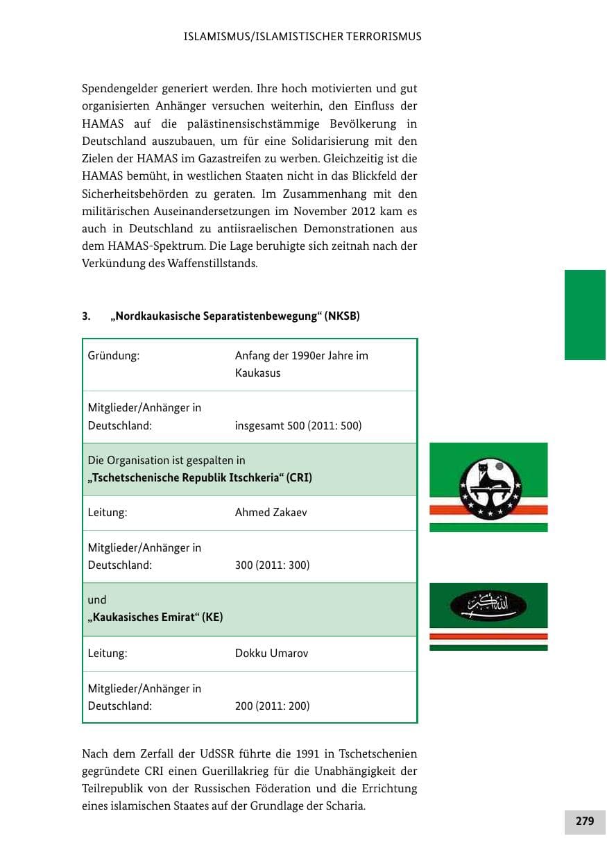 Seite 278 des Verfassungsschutzbericht 2012 Bund