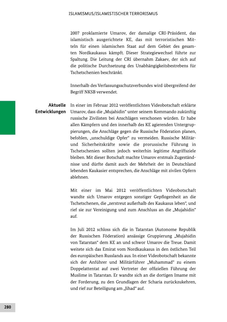 Seite 279 des Verfassungsschutzbericht 2012 Bund