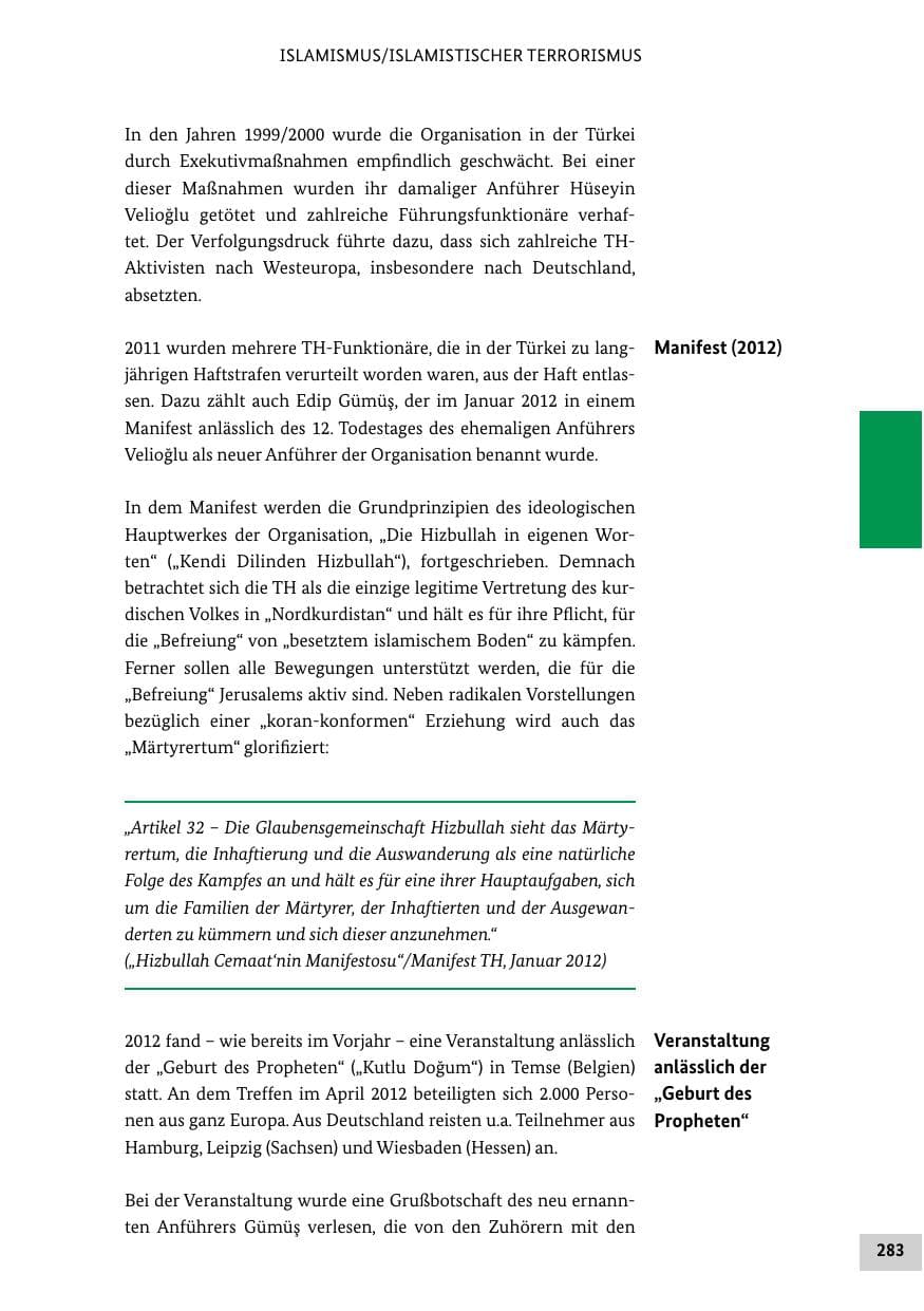 Seite 282 des Verfassungsschutzbericht 2012 Bund